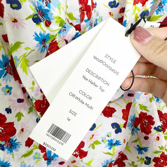 Veronica Beard Vea White Floral Twist Front Halter Top 14 NEW - Picture 6 of 8